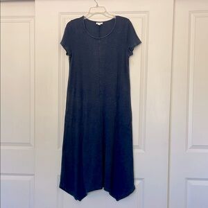 J.Jill Navy Blue Shark Bite Linen Blend Midi Dress Small